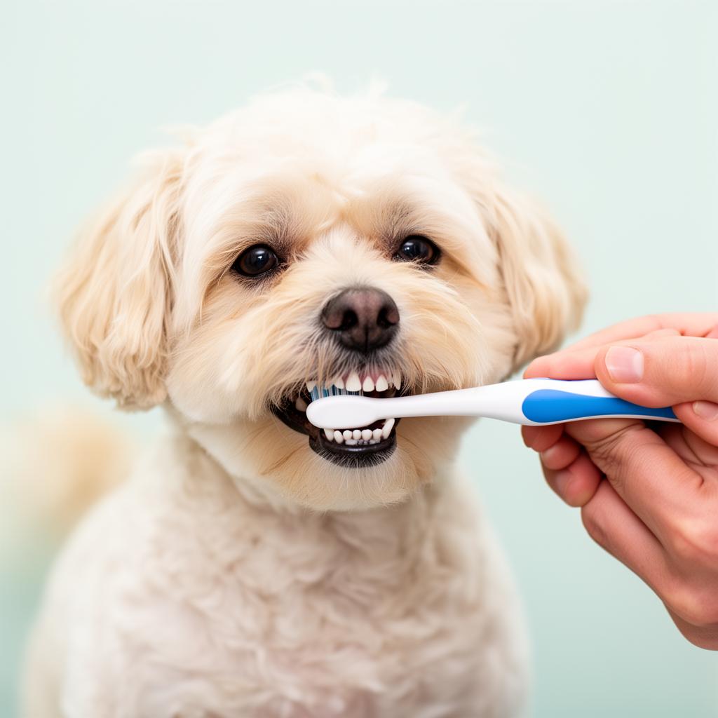 Small fluffy dog getting its teeth brushed with a pet toothbrush โ Basic Teeth Brushing by Pawsionate Mobile Grooming Rockwall TX